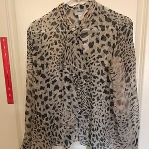 Neiman Marcus Exclusive 100% Silk Sheer Print Top